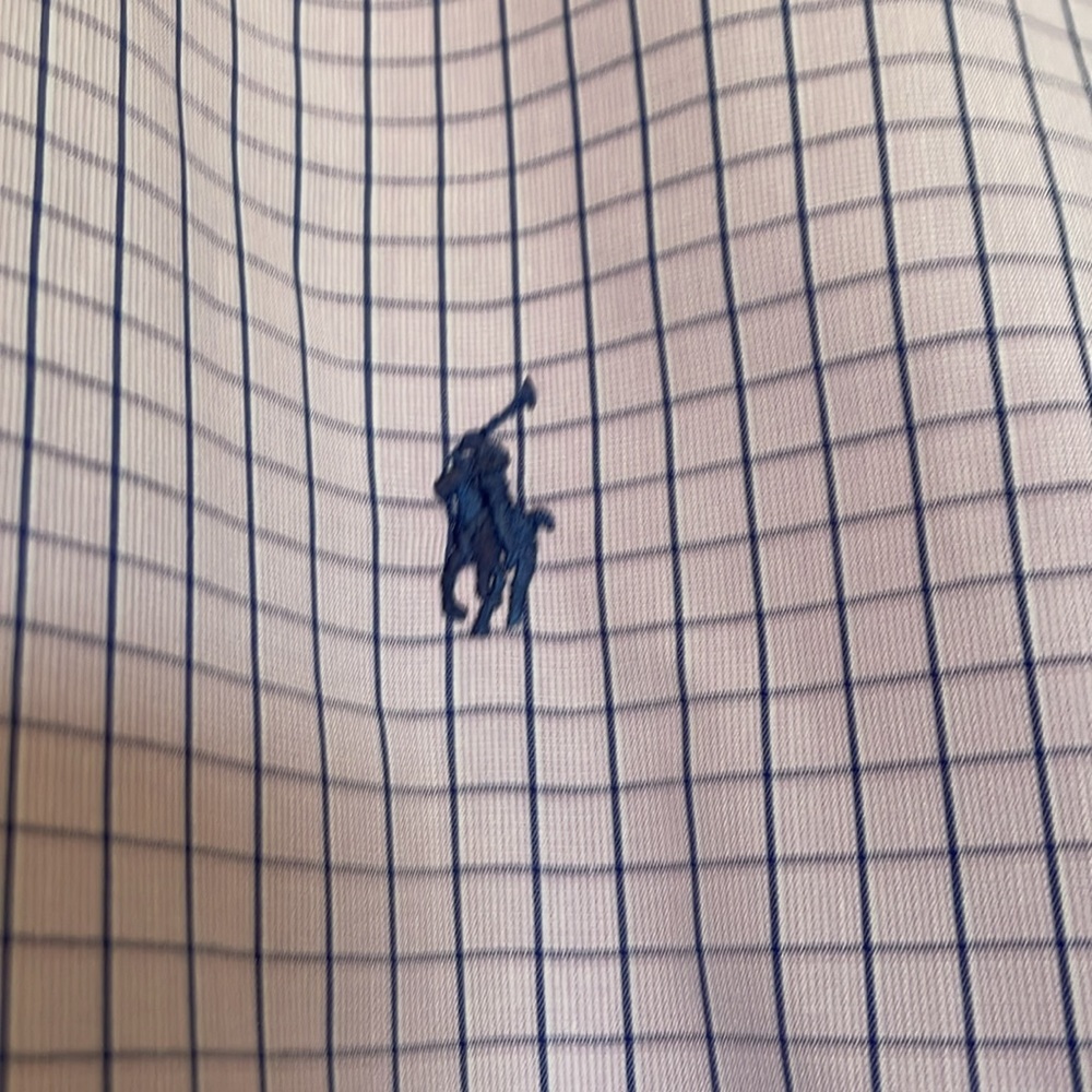Men’s 17.5” Polo Ralph Lauren Purple check Button Down Shirt blue logo Yarmouth - Picture 3 of 9